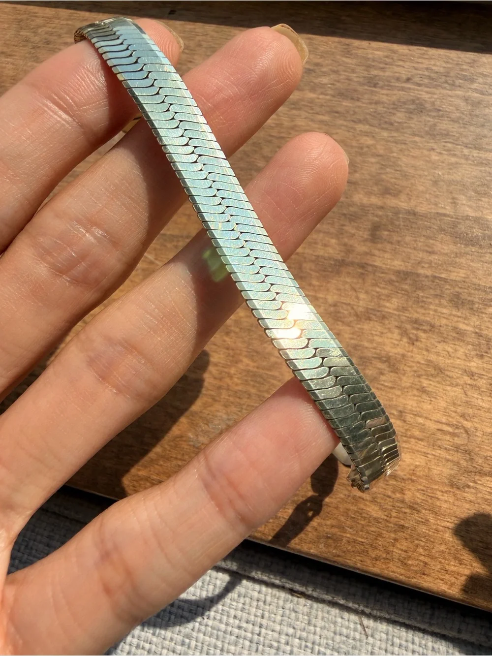 Vintage Sterling Silver Herringbone Bracelet - 7 inches